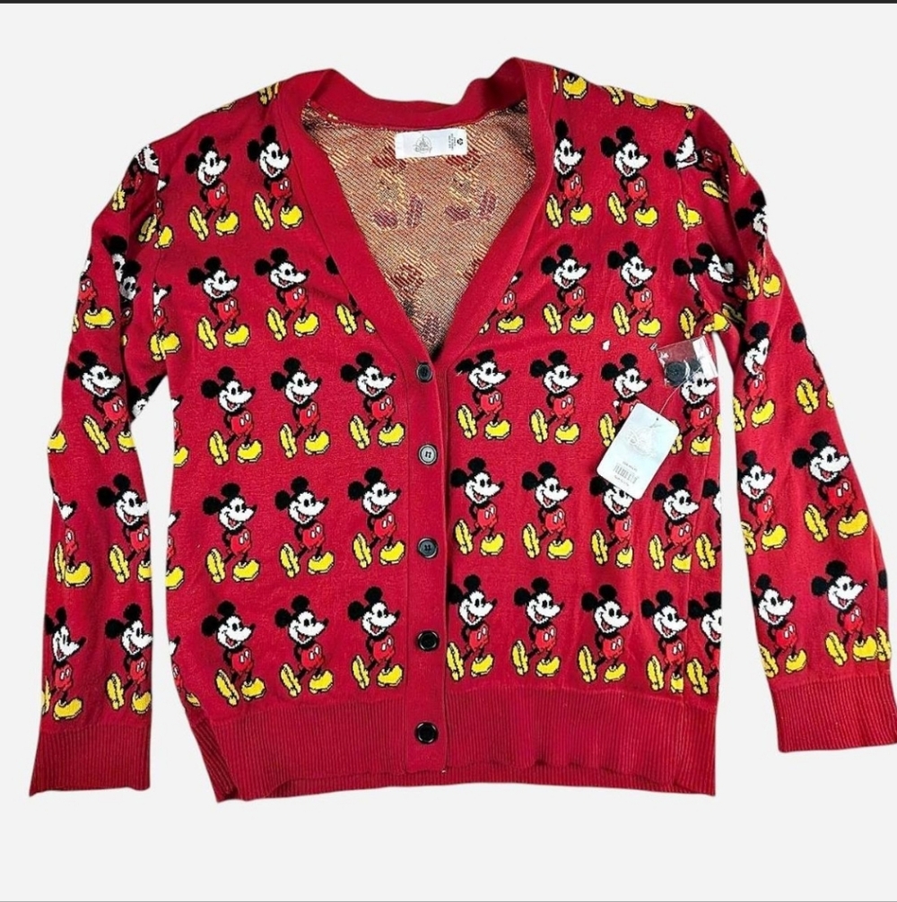 Disney Store Mickey Mouse Red‎ Cardigan Women's Large NWT Oversized Disney Adult